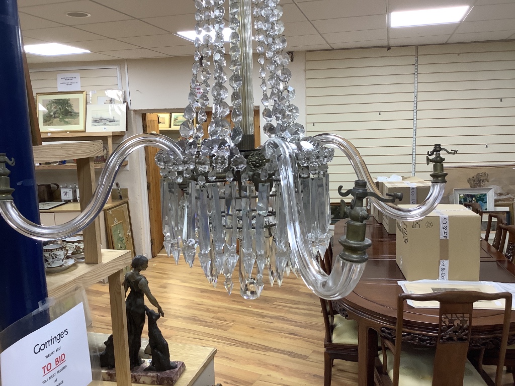 A large cut glass lustre drop chandelier